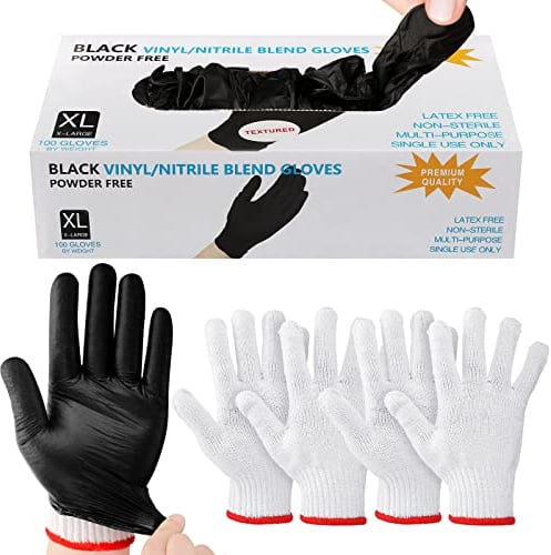 Juego de 100 guantes de parrilla desechables con 2 pares de forros de algodón, guantes de cocina, guantes de nitrilo sin látex, para asar al aire libre, barbacoa