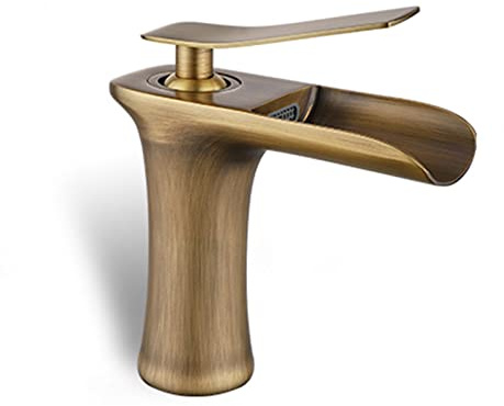 BiaoTeng Rubinetto Bagno Lavabo Cascata Miscelatore, Rubinetto Monocomando Lavabo, Miscelatore Lavabo E Bidet Bagno Cascata Alto, Ottone, Spazzolato, Antico B