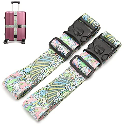 2 Stück Koffergurt, Kofferband Einstellbare, Personalisierter Gepäckgurt mit verschließbarer Schnalle für Koffer Gürtel Reisetasche (Regenbogen)