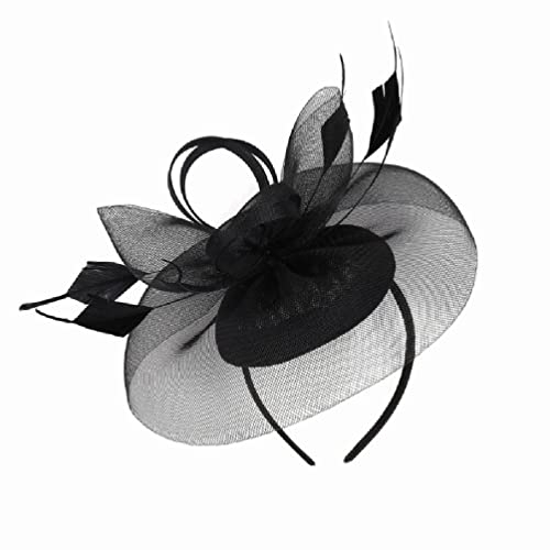 EKOEH Eleganter Fascinator-Hut Pillbox-Hut für Damen Cocktail-Teeparty-Kopfbedeckung exquisiter französischer Fascinator für Hochzeit schwarzer Pillbox-Hut mit Schleier für die Beerdigung