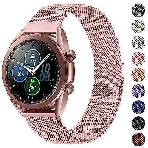 Metal Strap Compatible for Samsung Galaxy Watch 3 41mm 42mm Women Men,20mm Stainless Steel Mesh Adjustable Replacement for Samsung Galaxy Watch 3 41mm/Galaxy Watch Active 2 40mm 44mm(Rose)