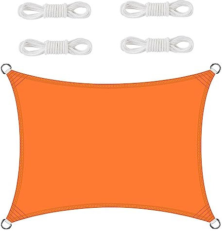 Voile d'ombrage Rectangulaire 1.2 x 1.2 m Polyester avec Protection UV Voile d'ombrage Voile d ombrage avec Corde Libre pour Terrasse Jardin Extérieur Patio Piscine Jardin, Orange