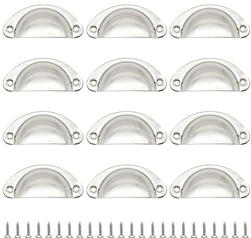 Hocansen 12 Pezzi Maniglie a Conchiglia 81mm Vintag Maniglia Conchiglie Maniglia a Semicerchio con Viti Metallo Pomelli per Cassetti Shell Coppa Pull Pomelli per Porte,Armadio (LS-BK/Silver)