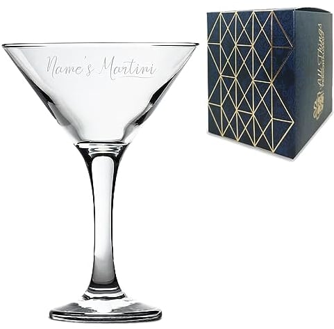 Personalised Engraved Petite Martini Cocktail Glass with Name's Martini Design, Personalise with Any Name for Any Occasion, Gift Box Included, Laser Engraved