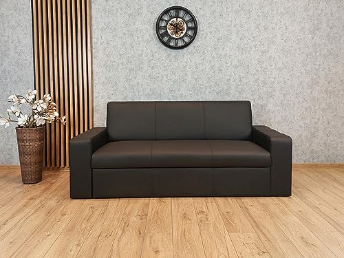 Quattro Meble Schwarzes 3 er Echtleder Sofa Antalya I Extra Breite 200 cm mit Schlaffuntion Ledersofa Echt Leder Couch große Farbauswahl !!!
