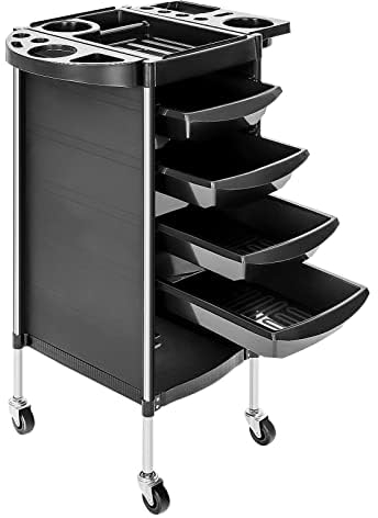 Trintion Hairdresser Trolley Salon Hairdressing Trolley with 4 Drawers and Side Tray Beauty Storage Cart with Hair Dryer Holder - Portable Spa Barber Cart on Wheels