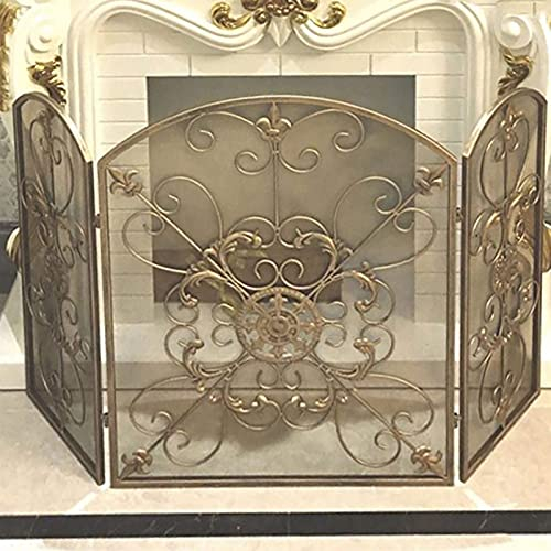 Antik-Messing-Kaminschutz aus Metall, freistehend, 3 Paneele, flach, Funkenschutz für Gas-/Holzkamin, Haustiere, kindersicher, 121,9 x 78,7 cm Yearn for