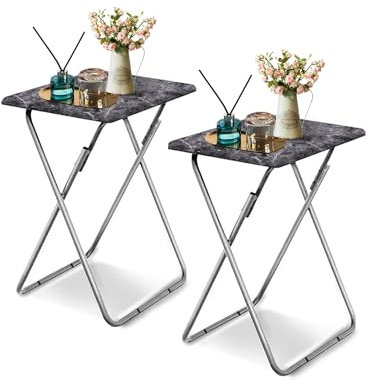 Garden 4 you Folding TV Tray Table,TV Dinner Table with Sturdy MDF Top,Eating Trays for Living Room with No Assembly Required, 2PCS (Dark Marble)