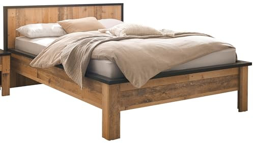 Furn.Design Bett 140 x 200 cm in Used Wood hell Holz und anthrazit/schwarz Einzelbett Schlafzimmerbett Jugendbett Stove (Bett 140 cm)