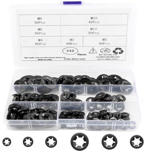 NVIYAM 340 Piezas Arandelas Metalicas Bloqueo Arandelas Stalock-M3 M4 M5 M6 M8 M10 M12 Arandelas de Seguridad de Velocidad Arandelas de Bloqueo Arandelas Starloc de Dientes Internos, Negro