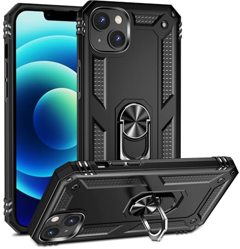 BestST Hülle für iPhone 14 6.1 Zoll + schutzfolie, Handyhülle für iPhone 14 Cover, Armor Stoßfest TPU PC Schutzhülle Ringhalter Handytasche Case für iPhone 14 6.1 Zoll Handy Hüllen,Schwarz
