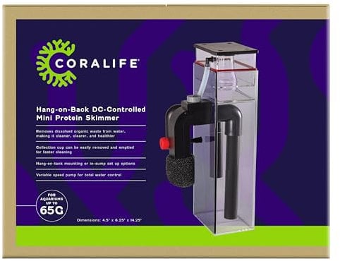 Coralife Aquarium Fish Tank Marine Salt Water DC-Controlled Variable Speed Mini Protein Skimmer, Up To 65 Gallons