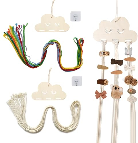 MisFun 2 Pezzi Organizer Fermagli Capelli, Porta Mollette Capelli, Stoccaggio Clip per Capelli da Appendere, Forma Nuvola, con Gancio Adesivo, Filo di Cotone, per Organizzare o Decorazioni