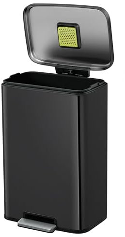 EKO Madison Cubo de Basura Cocina 50L con Pedal y Tapa de Cierre Suave | Negro MateAcero INOX Antihuella | Papelera Moderna y Robusta | Gran Capacidad para Reciclaje