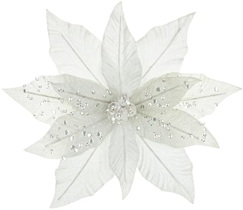 Oairse 4er-Set Ø30cm Künstliche Glitzernde Weihnachtsblumen, Weihnachtssterne für Weihnachtsbaum-DIY-Dekoration, künstliche Blumen für Feiertage, Esstisch-Mittelstück, Neujahrs-Ornamente, Weiß