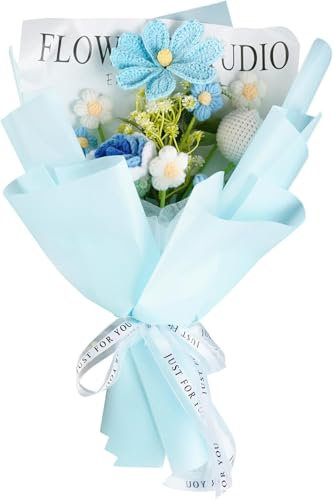 janeunique Flowers Delivery Prime Crochet Flowers Bouquet-Knitted Flower Bouquet for Home Decoration Anniversary Graduation Artificial Flower Gifts for Mom Women and Her,Blue