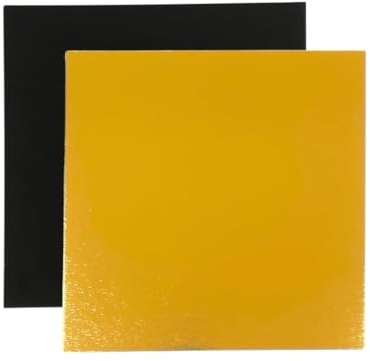 Bases para Tartas Cuadradas 20x20 cm | Pack de 10 Oro - Negro | Grosor 1 mm | Expositor en Cartón para Bizcochos, Pasteles y Dulces | Negro y Dorado