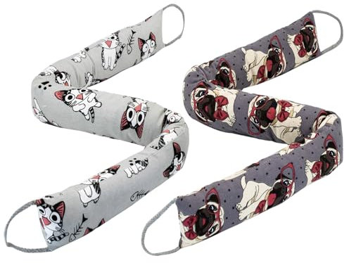 Beschwerter Tür-Zugluftstopper, 2 Stück, 90 cm, unter der Tür, Fenster, Luft, Lärm, Lichtspaltfüller, energiesparend, Cartoon-Druck, Leinwand, Baumwolle, 1,1 kg (Hund und Katze)