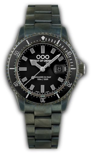 Out of Order CASA NOVA Stahl Swiss Made Quarz Datum Schwarz Herrenuhr, silber / schwarz, Armband