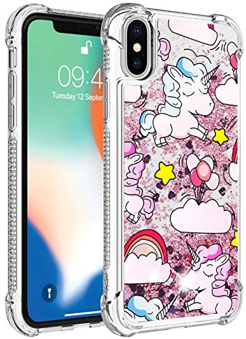 Glitter Case for iPhone XS Max Flowing Liquid Glitter Bling Luxury cover Soft TPU Bumper Phone case with Air Cushion Design for iPhone XS Max - Pink Pony