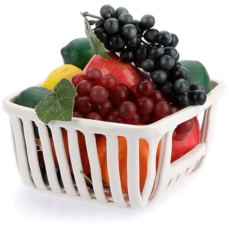 OGANAZI Ceramic Fruit Bowl for Kitchen Counter, Large Woven Fruit Basket for Table, Decorative Serving Bowl, 21 * 10cm
