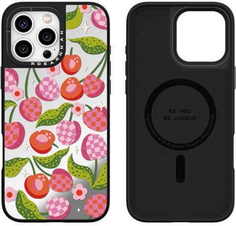 Rosarnnah Kompatibel mit iPhone 16 Pro Max Hülle für Magsafe – Plaid Kirsche Spiegel Cover Design – niedliche Ästhetik Handyhülle für iPhone 16 Pro Max 6.1