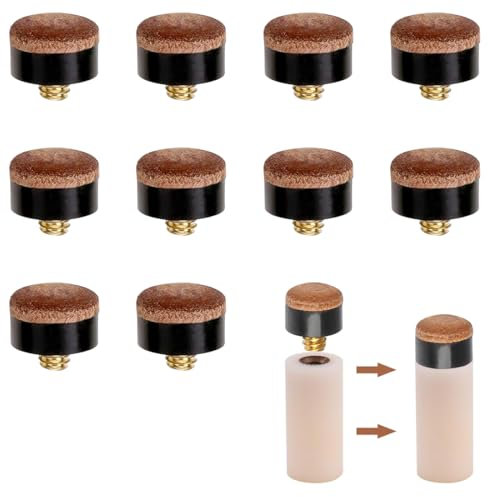 XPEX 10 Stück 13Mm Billard Queue Spitzen Für Snooker Schraubleder, Billard Schraubspitzen Messing Hartleder Mit Gewinde Pool Queues Billard Zubehör