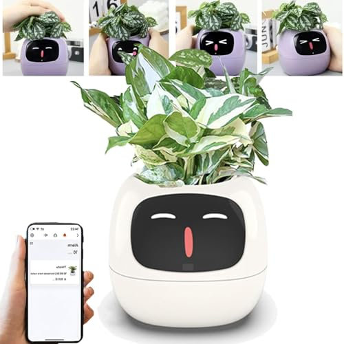 Ai Smart Flower Pot (App-Fernbedienung) - Touchscreen (Uhrzeit/Datum/Wetter/Ausdruck), 3 Interaktive Gesten + Feuchtigkeits-/Lichtsensor, Für Das Wohnzimmer,D