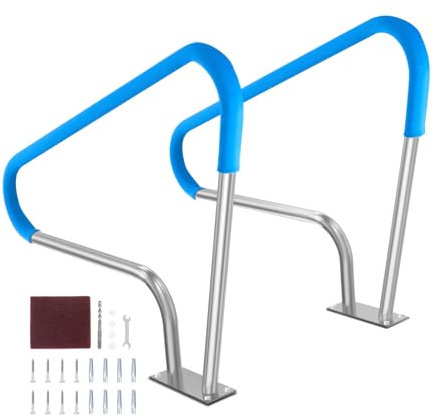 VEVOR Rampe Piscine, 1220x905 mm, Main Courante Piscine Acier Inoxydable avec Plaque de Base, 2PCS Barre d'Appui Sécurité Antirouille, Accessoires, pour Piscines, Intérieur, Extérieur, Terrasses, Spas
