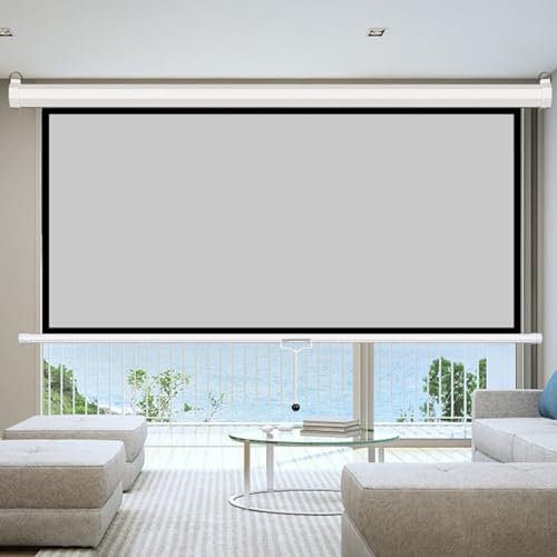60/72/84/92inch Manual Pull-Down Projector Screen, Roll-Down Retractable Manual Projection Screen with Auto-Locking, Adjustable Screen Height, Portable Outdoor Movie Screen(92in,16:9)