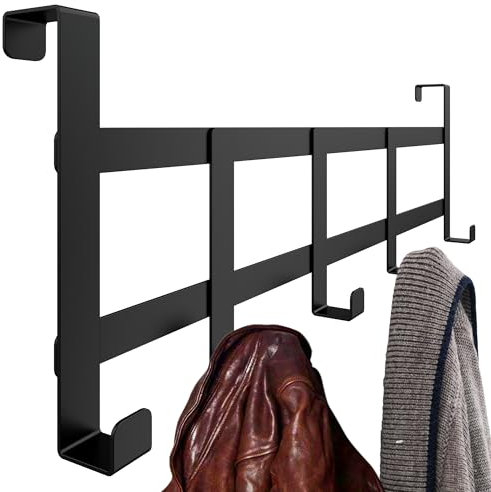4happy Türgarderobe zum Einhängen in Schwarz - Leistungsstarke Türhaken, platzsparende Kleiderhaken Tür, stabile Türhakenleiste, universelle Haken zum Einhängen