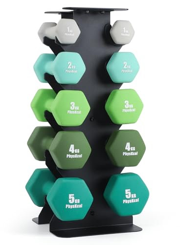 PhysKcal 30kg Hantelset, 1kg, 2kg, 3kg, 4kg, 5kg Hantelset mit Stahlablage, Handhanteln mit Ablage