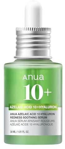 Anua Azelaic Acid 10 Hyaluron Redness Soothing Serum, Facial Serum for Sensitive skin, Hyaluronic Acid, Niacinamide, Spot Care, Natural Color, Vegan, Korean Skincare (30ml/ 1.01 fl oz.)