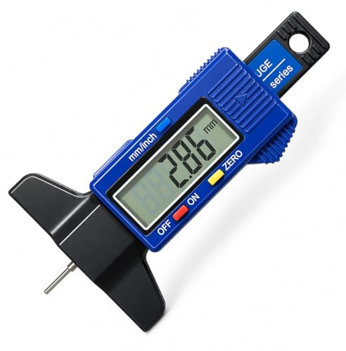 Tyre Tread Depth Gauge - 0-25.4mm/1Inch Portable Tread Depth Checker Tyre Depth Measure with LARGE LCD Display for Cars, Vans, Trucks