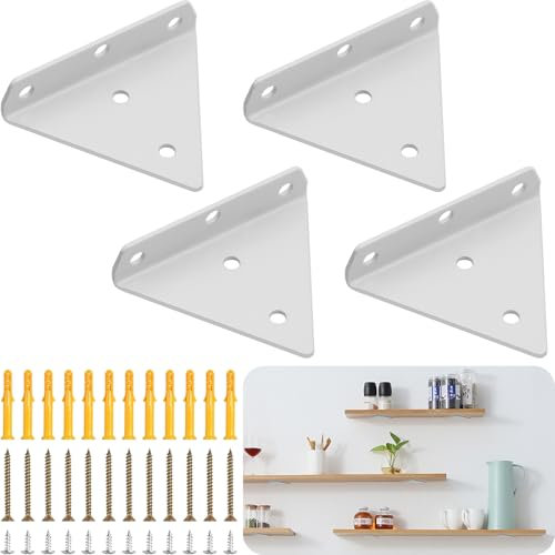 Support Etagere Triangle,4 Pièces Équerre de fixation invisible,8 cm support etagere murale,taquet etagere,equerre etagere murale,pour étagères de rangement,bibliothèques (Blanc)