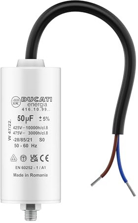 Condensateur 50 uF pour Moteur Monophasé - Utilisation pour Kärcher, Pompe de Piscine, Porte de Garage - 425/450V/475V - Condensateur de Démarrage/Permanent avec Câble