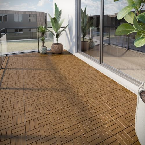 URBNLIVING 9–54 Pcs Acacia Wood Interlocking Deck Tiles for Outdoor Use, 30x30cm Weather-Resistant Square Flooring for Balcony, Garden & Patio, Easy DIY Click Install, Non-Slip, Low Maintenance