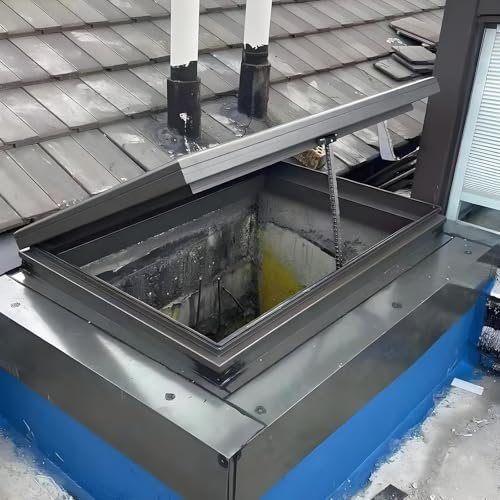 Automatisches und intelligentes Dachfenster, kleines Fenster im Gebäudedach, Rahmen aus Aluminiumlegierung, mit Wärmedämmfolie, Regensensor, für Keller/Dachboden/Wintergarten(Gray,LxW 100x70cm/39x27in