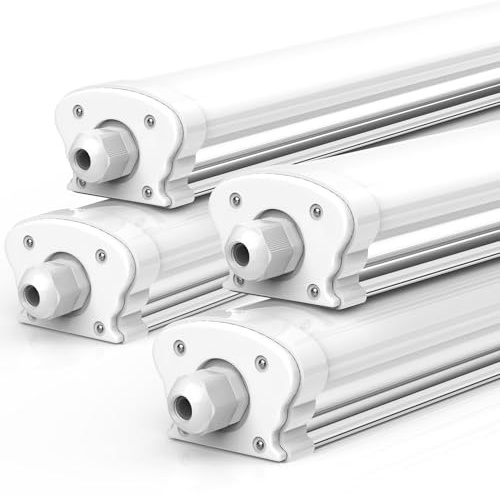 JESLED LED Feuchtraumleuchte 150CM, 6500K, 38W 6500LM(165LM/W)-4er Set | Einfache Montage Verknüpfbar Nassraumleuchte, IP65 Wasserfest Lichtleiste für Büro Keller Garage [Energieklasse C]