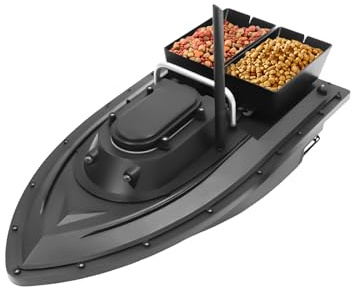 NiuLifeya Barca per mangimi radiocomandata da 500 m, barca per mangimi radiocomandata, 2 esche con faro di ricerca e batteria da 5200 mAh, portata 2 kg, colore: nero