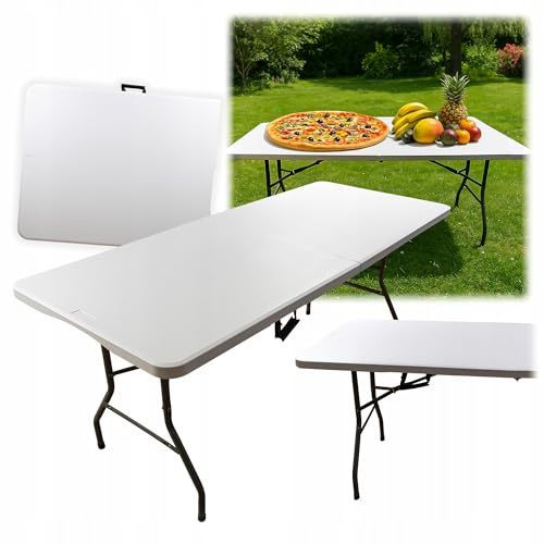 eGarden Klapptisch 180 cm – Faltbarer Gartentisch mit Tragegriff – Robuster Partytisch für Camping, Catering, (weiß)