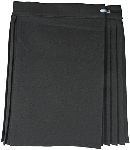 Women Gym Pleated Skirt, Ladies Girls Netball Tennis PE Games Kilt Knife School Uniform Wraparound Drop Waist Summer Sports Wear Dress, (Black - 26W)