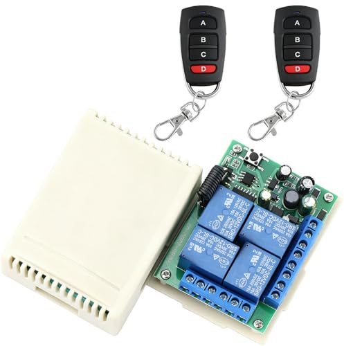 Interruttore telecomando RF senza fili, 4 canali, AC 220 V, 230 V, 240 V, interruttore relè ricevitore con 2 trasmettitori per motore, porta del garage, luce e tenda elettrica