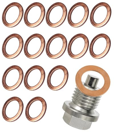 HAPZUR Guarnizione Tappo Coppa Olio Motore M14x1.5 Rame - Set 15 Pezzi | Rondella Antiperdita Universale per Auto & Moto, Tenuta Stagna Affidabile