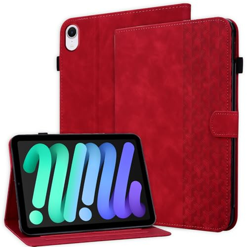 Rosbtib Coque pour iPad Mini A17 Pro 2024/iPad Mini 6e Gén 2021 8.3 Rouge | Housse de Support à Angle Réglable et Emplacement pour Carte Étui Magnétique en Cuir PU Coque pour iPad mini 7/6