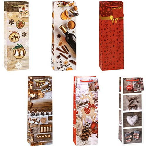 TSI Geschenktüten WEIHNACHTEN SERIE 9 für Wein- und Sektflaschen, 12er Packung, Größe: Flasche (HxBxT 33 x 10 x 9 cm), Art. Nr. 83299