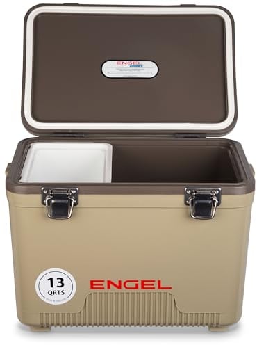 ENGEL Cooler Box 12.3 L - Leak-Proof, Air Tight, Drybox Cooler for Camping, Fishing, Hiking,Picnic - Mini Ice Boxes Large Enough for 15 Cans, 38 x 25.4 x 28.5 CM Small Cool Box for Drinks and Food