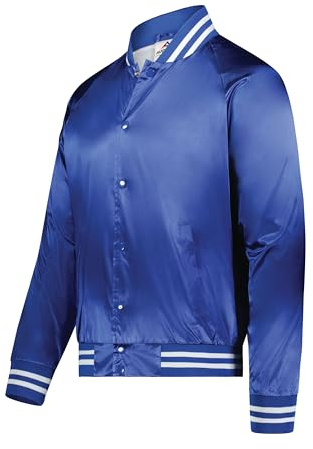 Augusta Sportswear Augusta Satin Baseball Jacket/Striped Trim, Royal/White, Large