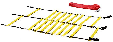 Boje Sport Doppel-Koordinationsleiter Premium FLACH - 4 m, verstellbare Sprossen, Farbe: gelb