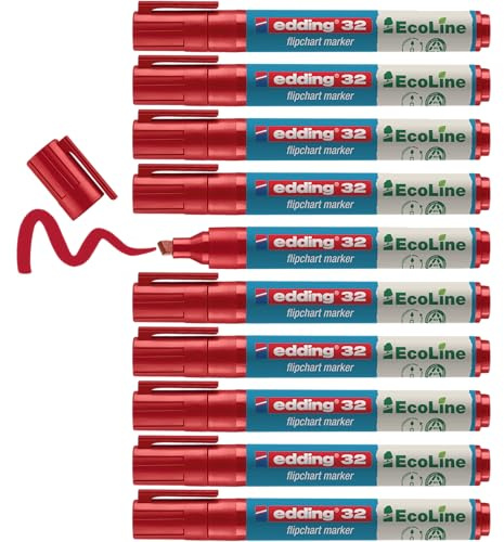 edding 32 EcoLine Flipchartmarker - rot - 10 Stifte - Keilspitze 1-5 mm - zum Schreiben, Zeichnen auf Flipcharts - Tinte schlägt nicht durch Papier - trocknet nicht aus - nachfüllbar